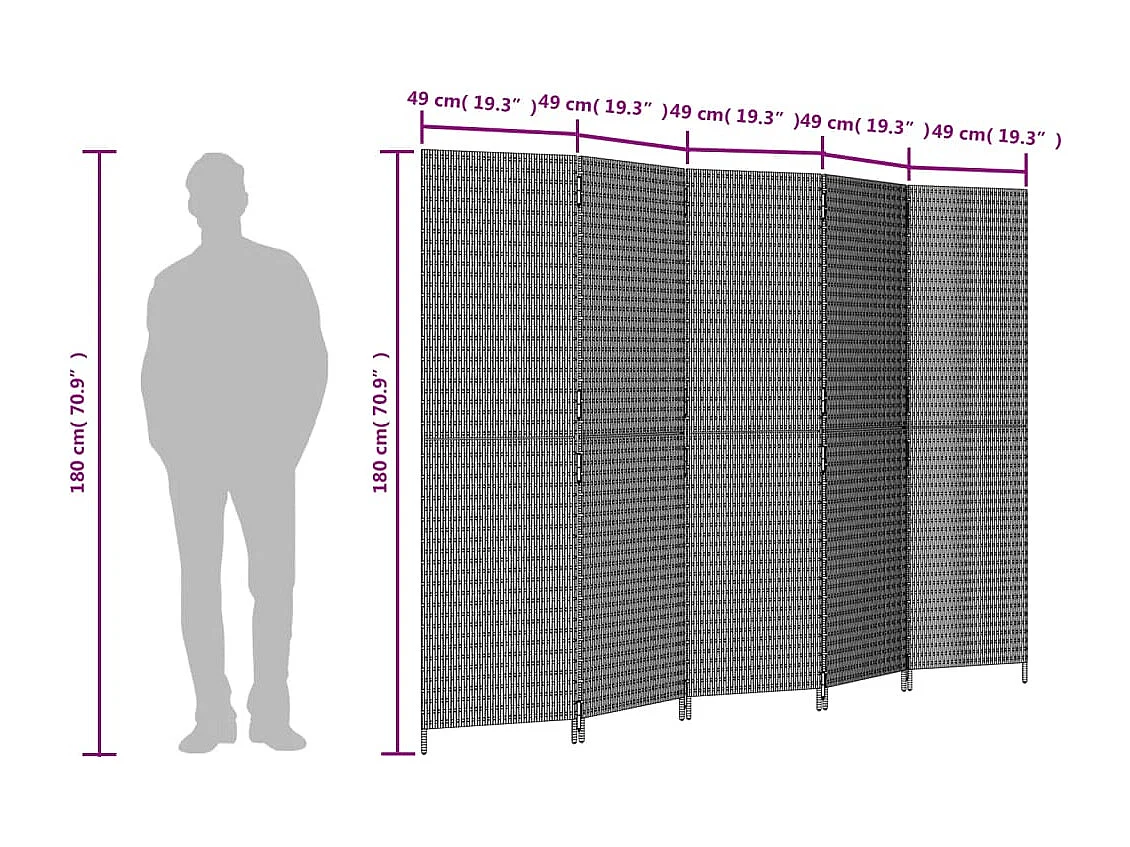 5-Panel-Trennwand aus grauem Kunstharzgewebe