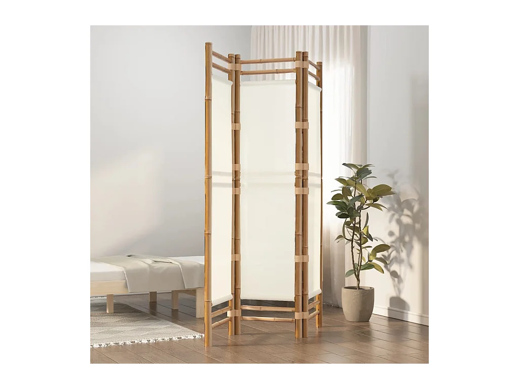 Parete divisoria pieghevole 3 pannelli 120 cm Bambù e tela