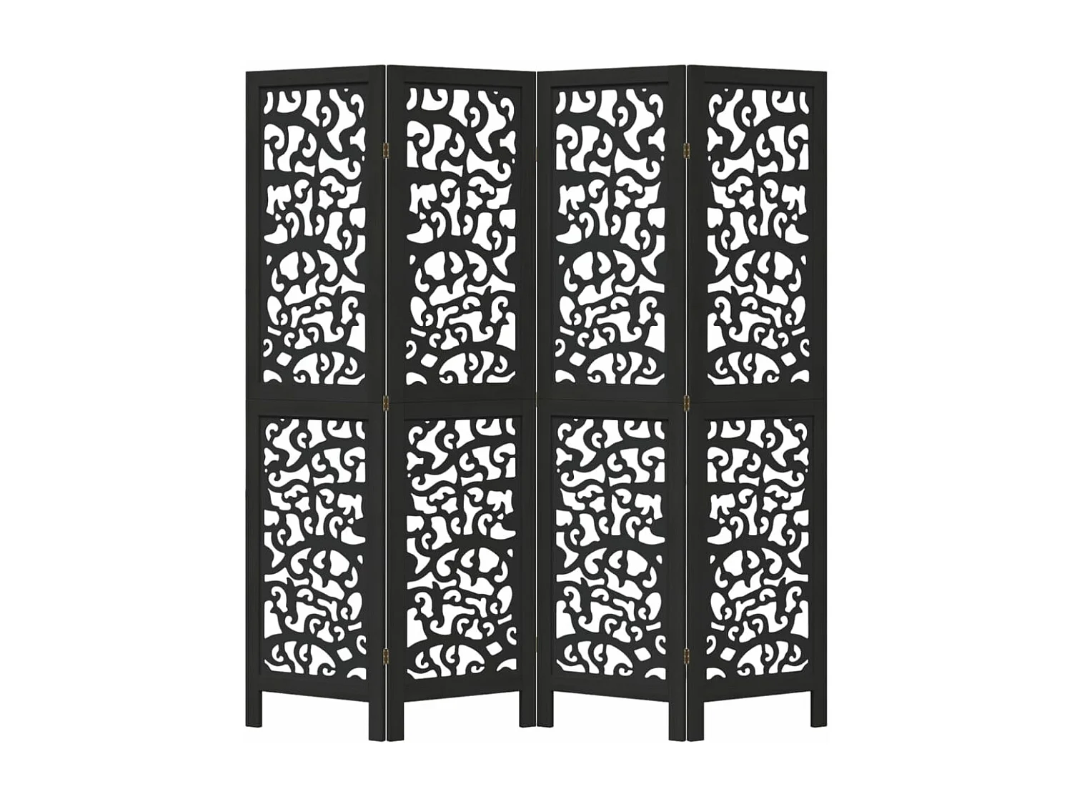 Cloison de séparation 4 panneaux noir bois de paulownia massif