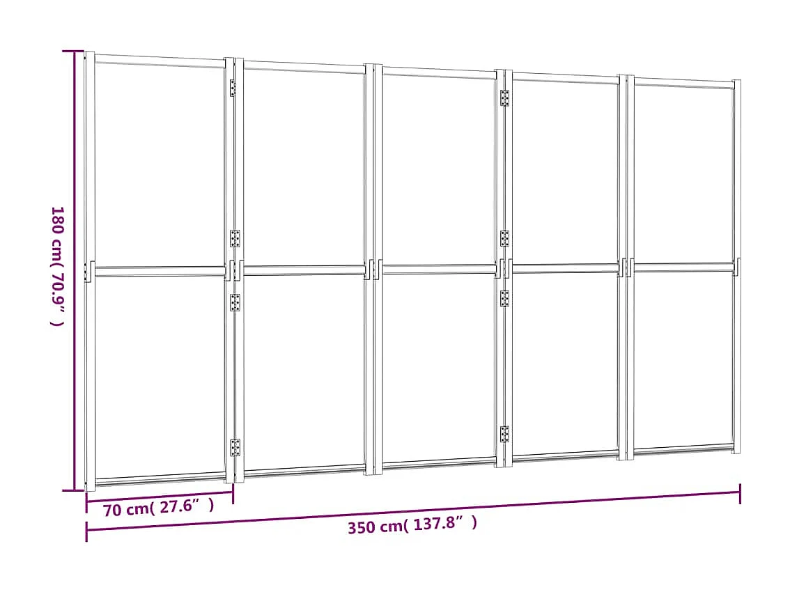 Parede divisória 5 painéis Preto 350x180 cm