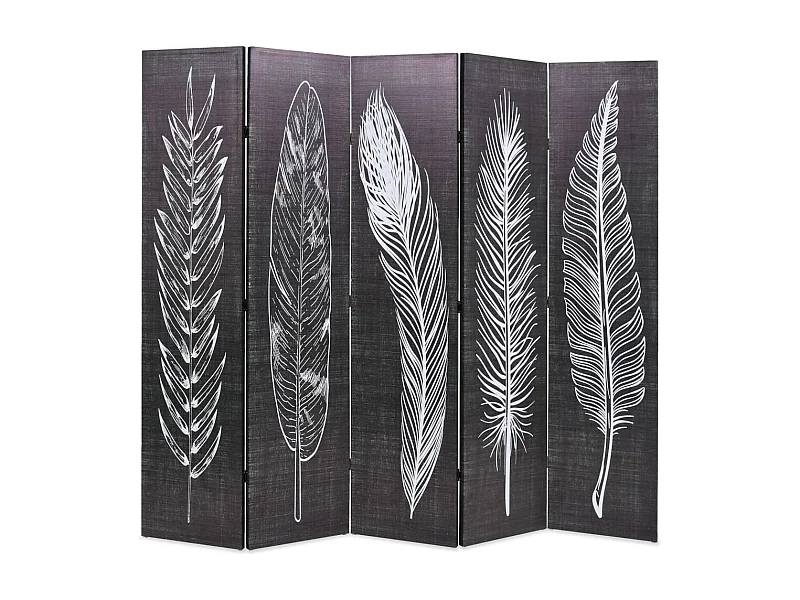 Tabique plegable 200 x 170 cm Plumas Blanco y negro