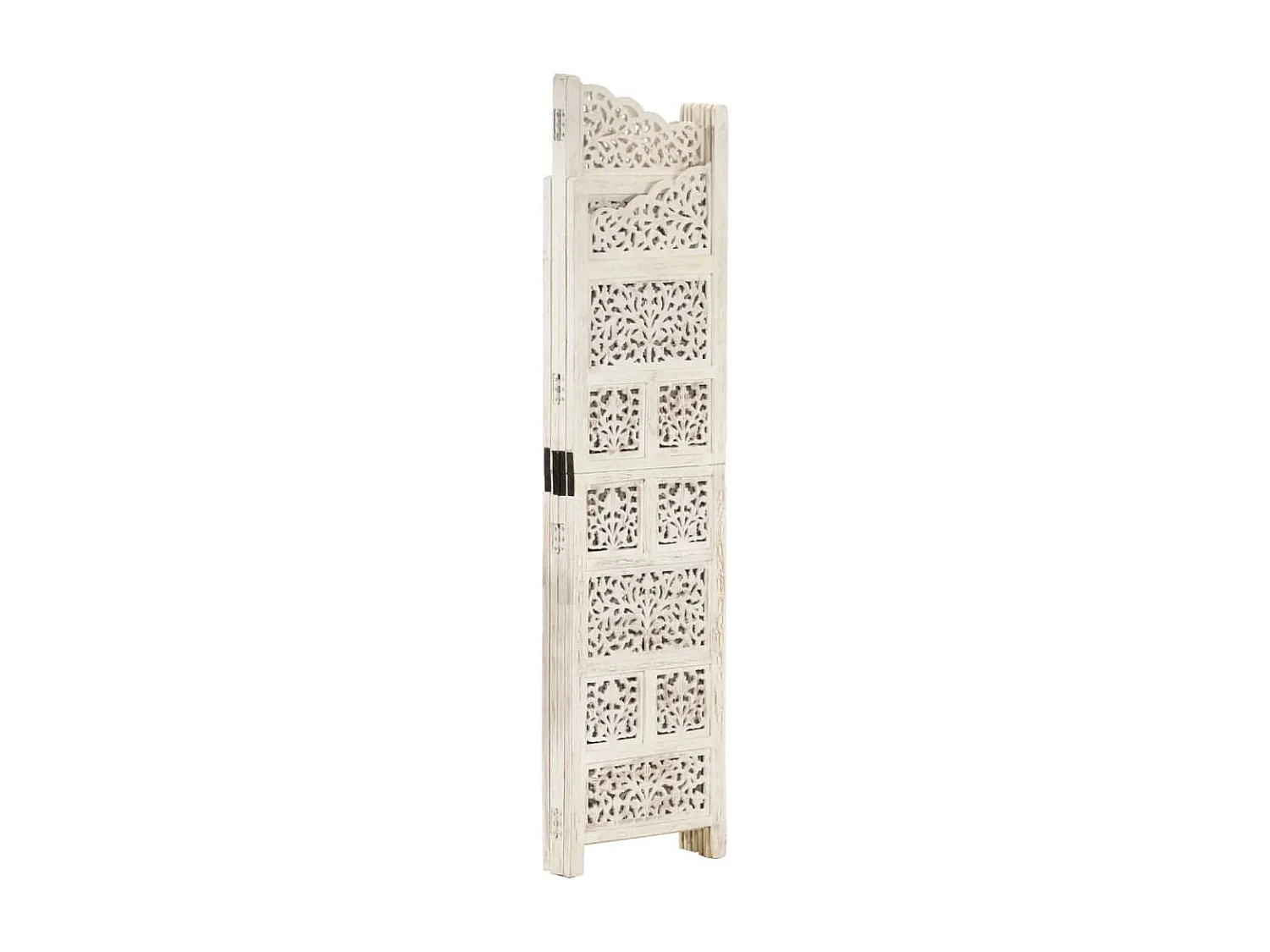 Cloison de séparation 4 panneaux Blanc 160x165 cm Bois manguier