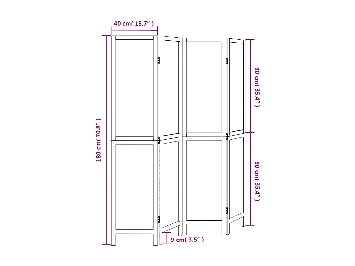 Parede divisória 4 painéis marrom escuro paulownia sólida