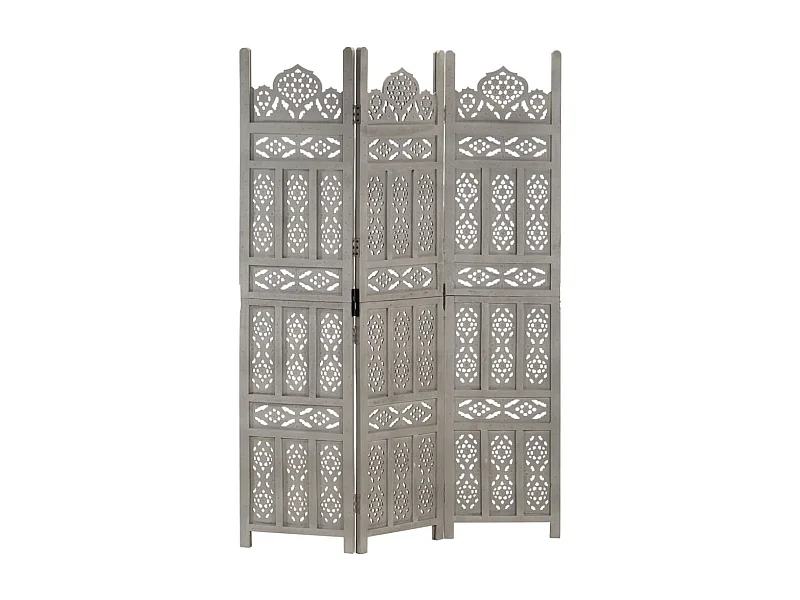 Cloison de séparation 3 panneaux Gris 120x165 cm Bois manguier