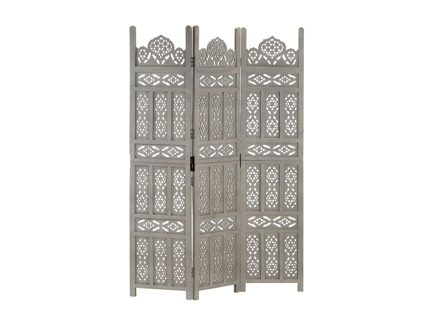 Cloison de séparation 3 panneaux Gris 120x165 cm Bois manguier