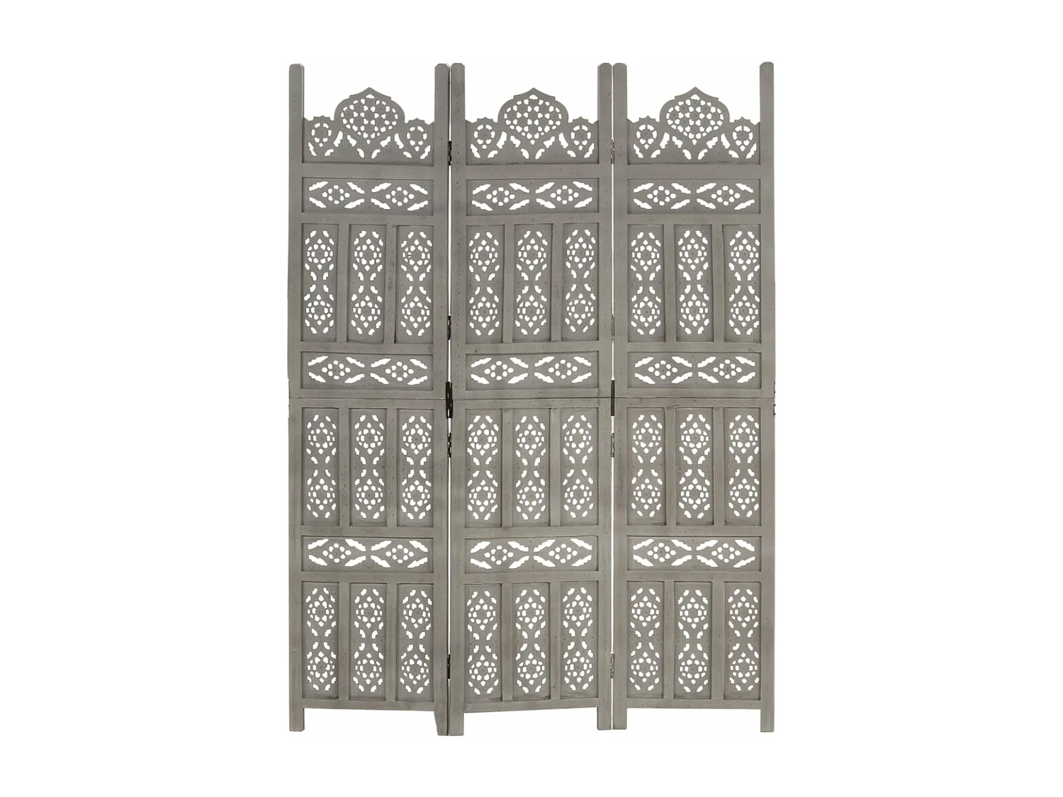 Cloison de séparation 3 panneaux Gris 120x165 cm Bois manguier