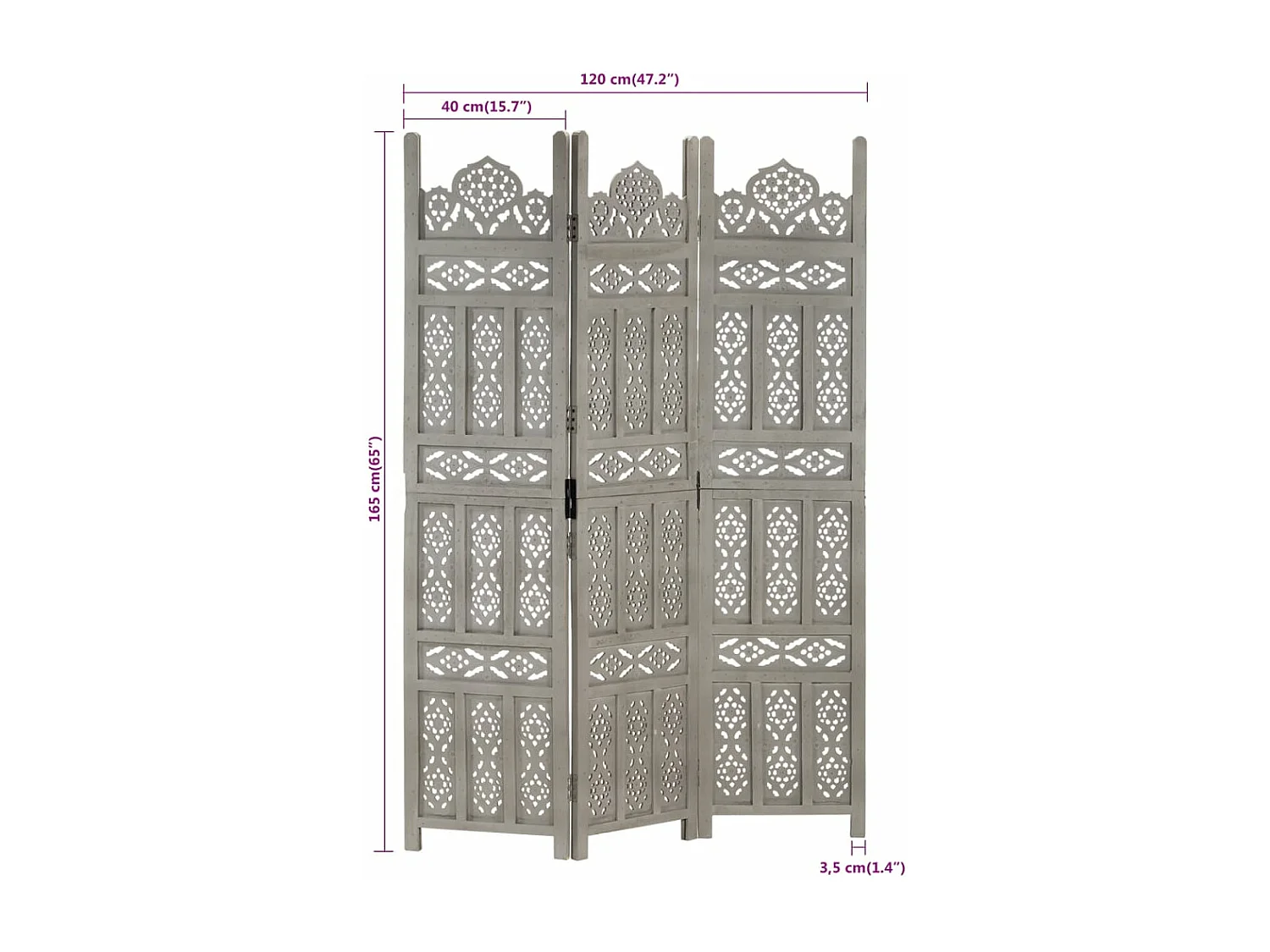 Parede divisória 3 painéis Cinza 120x165 cm Madeira de mangueira