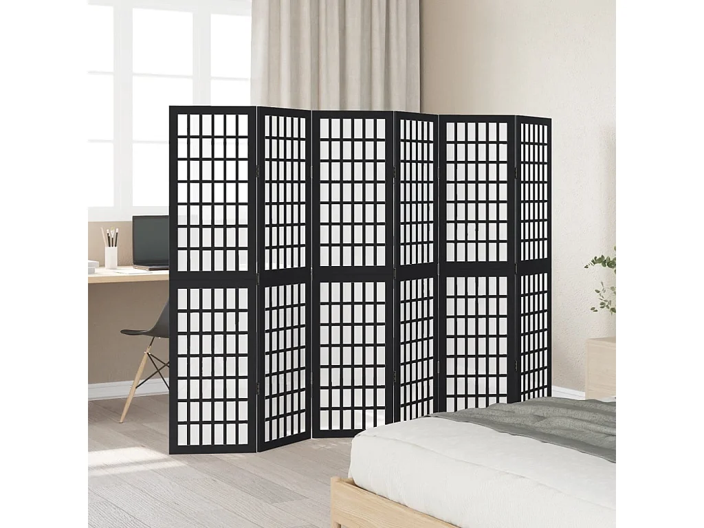 6-teilige schwarze Trennwand aus massivem Paulownia-Holz