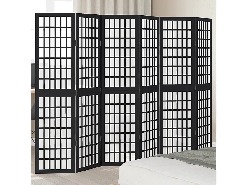 6-teilige schwarze Trennwand aus massivem Paulownia-Holz