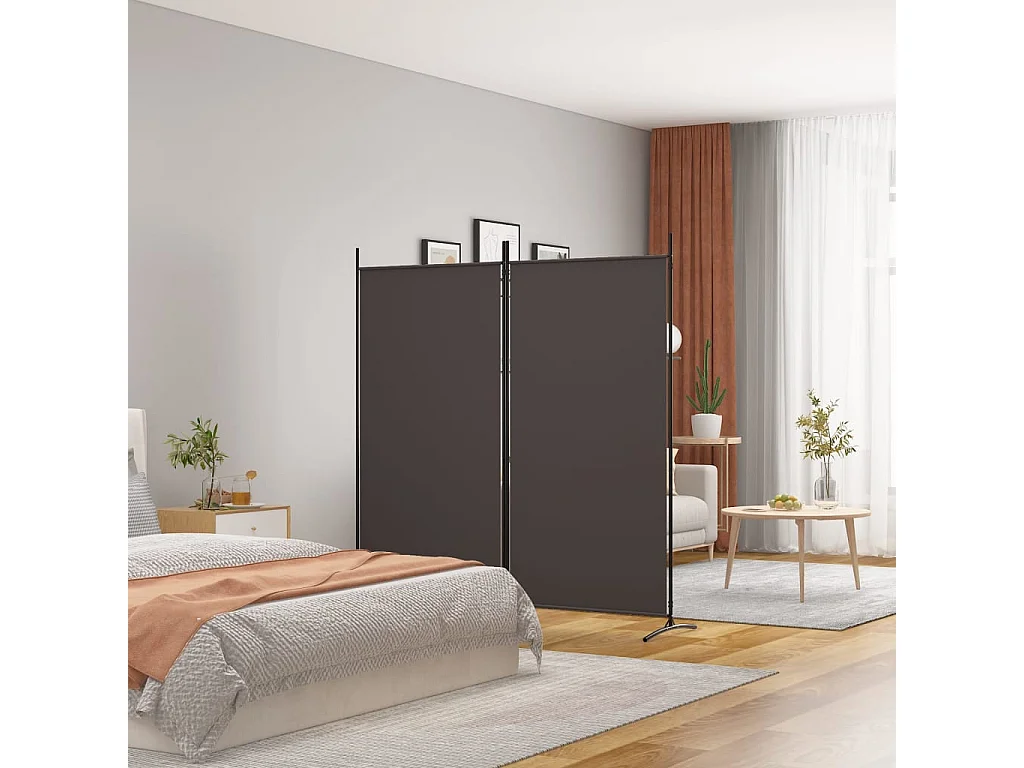 Cloison de séparation 2 panneaux Marron 175x180 cm Tissu