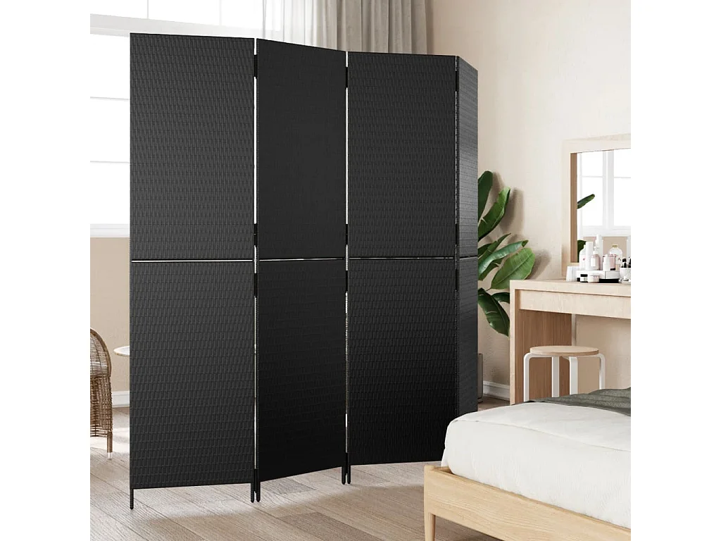 Parete divisoria in resina intrecciata nera a 4 pannelli