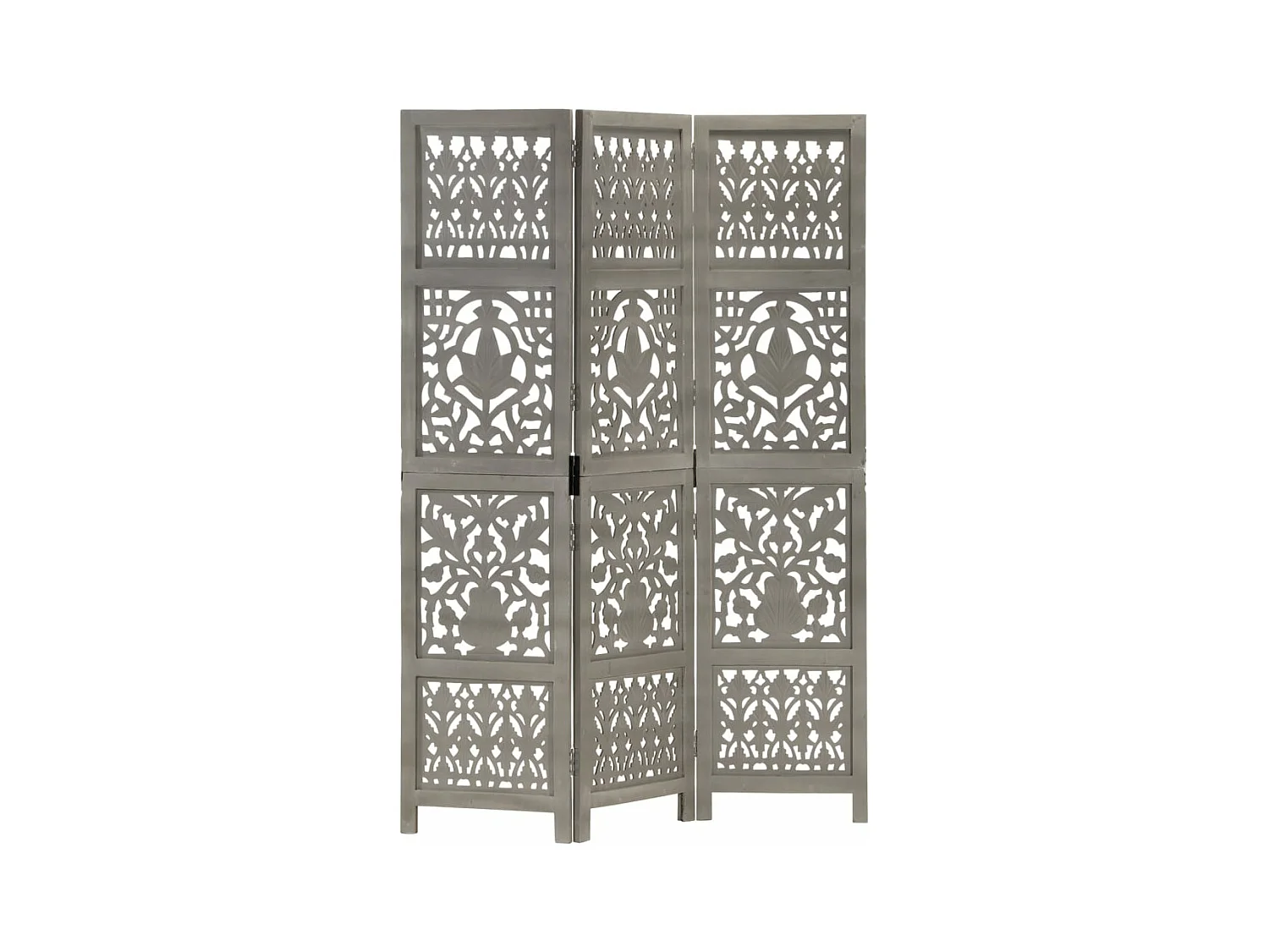 Cloison de séparation 3 panneaux Gris 120x165 cm Bois manguier