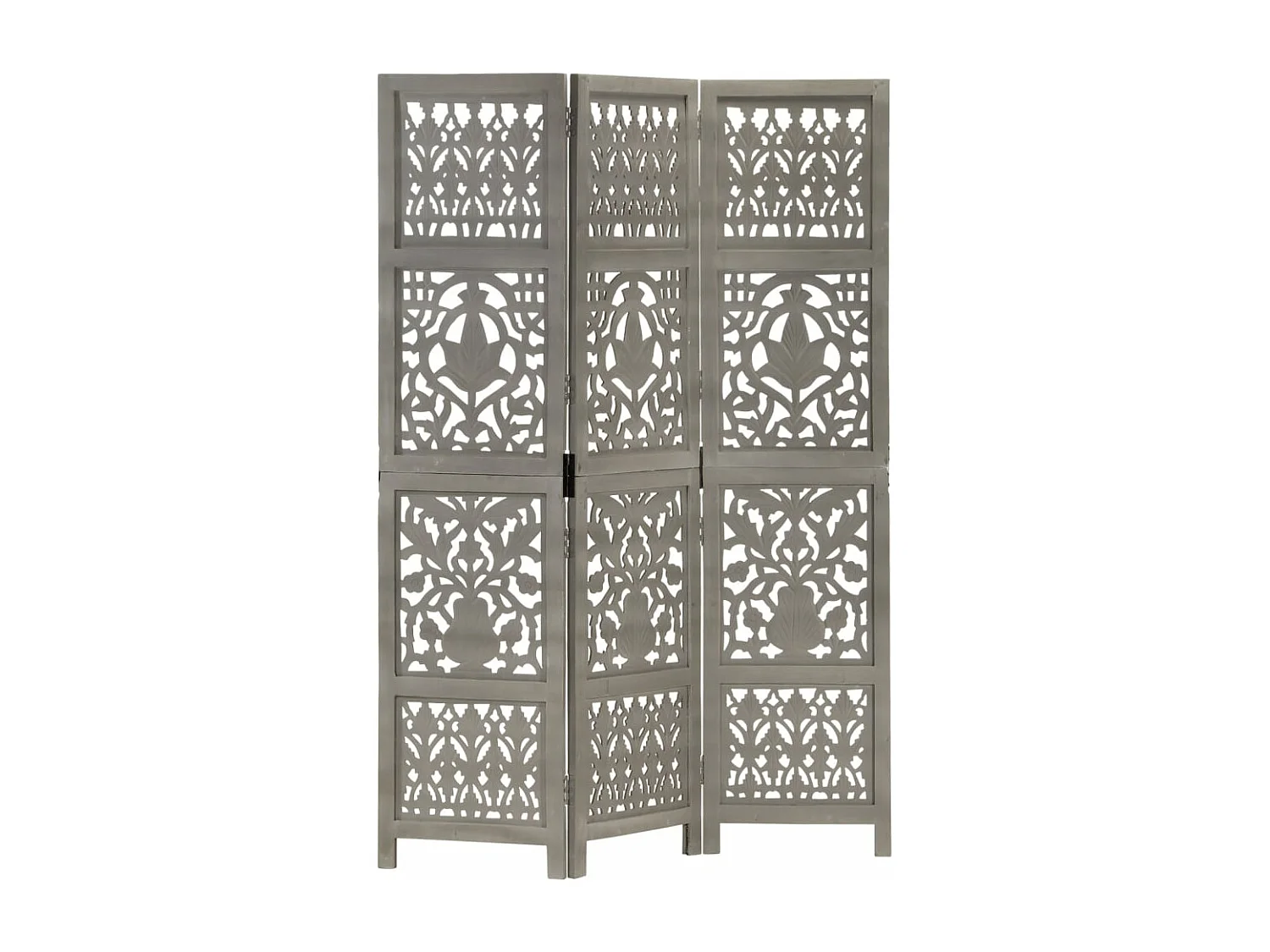 Cloison de séparation 3 panneaux Gris 120x165 cm Bois manguier