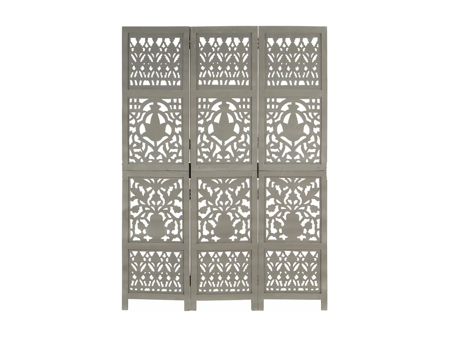 Cloison de séparation 3 panneaux Gris 120x165 cm Bois manguier