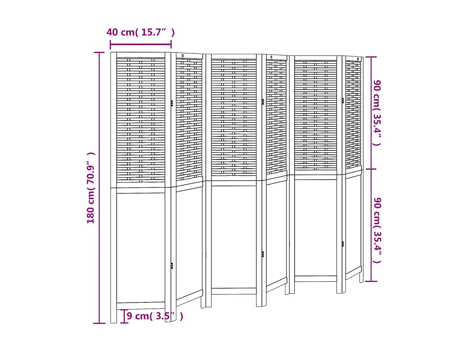 Cloison de séparation 6 panneaux blanc bois de paulownia massif