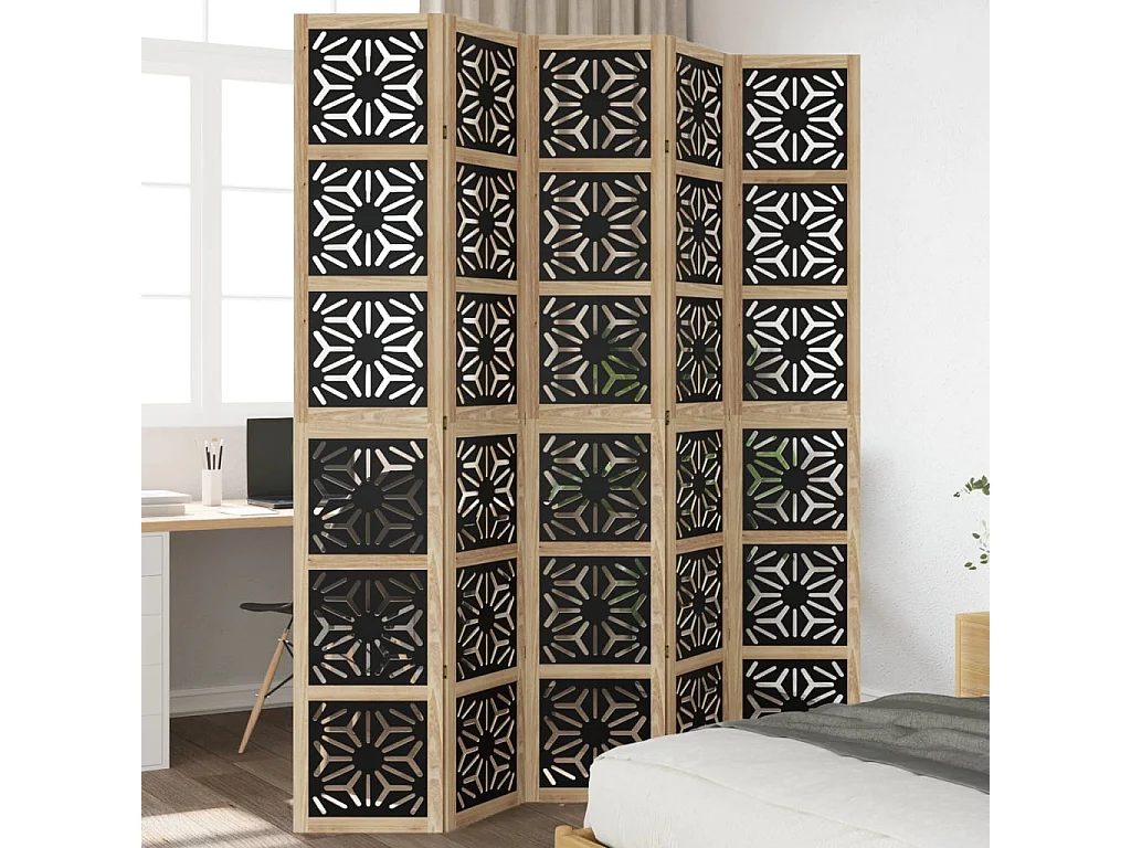 Parete divisoria 5 pannelli in paulownia massiccia marrone nero