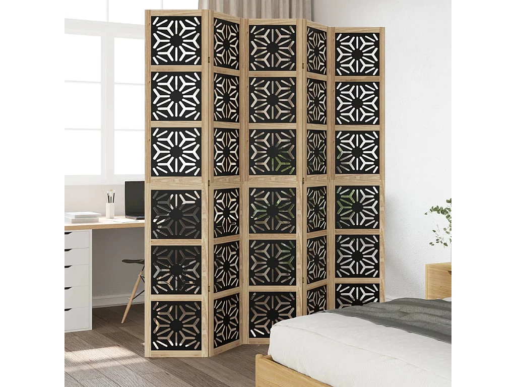 Parete divisoria 5 pannelli in paulownia massiccia marrone nero