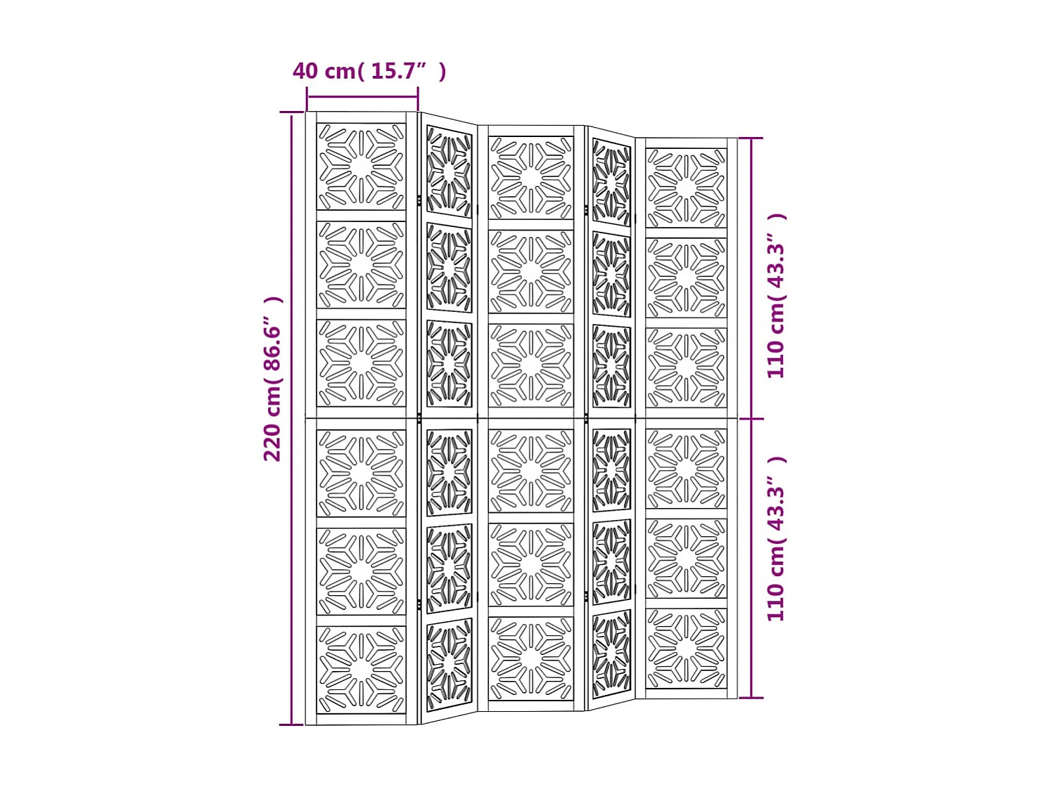 Parete divisoria 5 pannelli in paulownia massiccia marrone nero