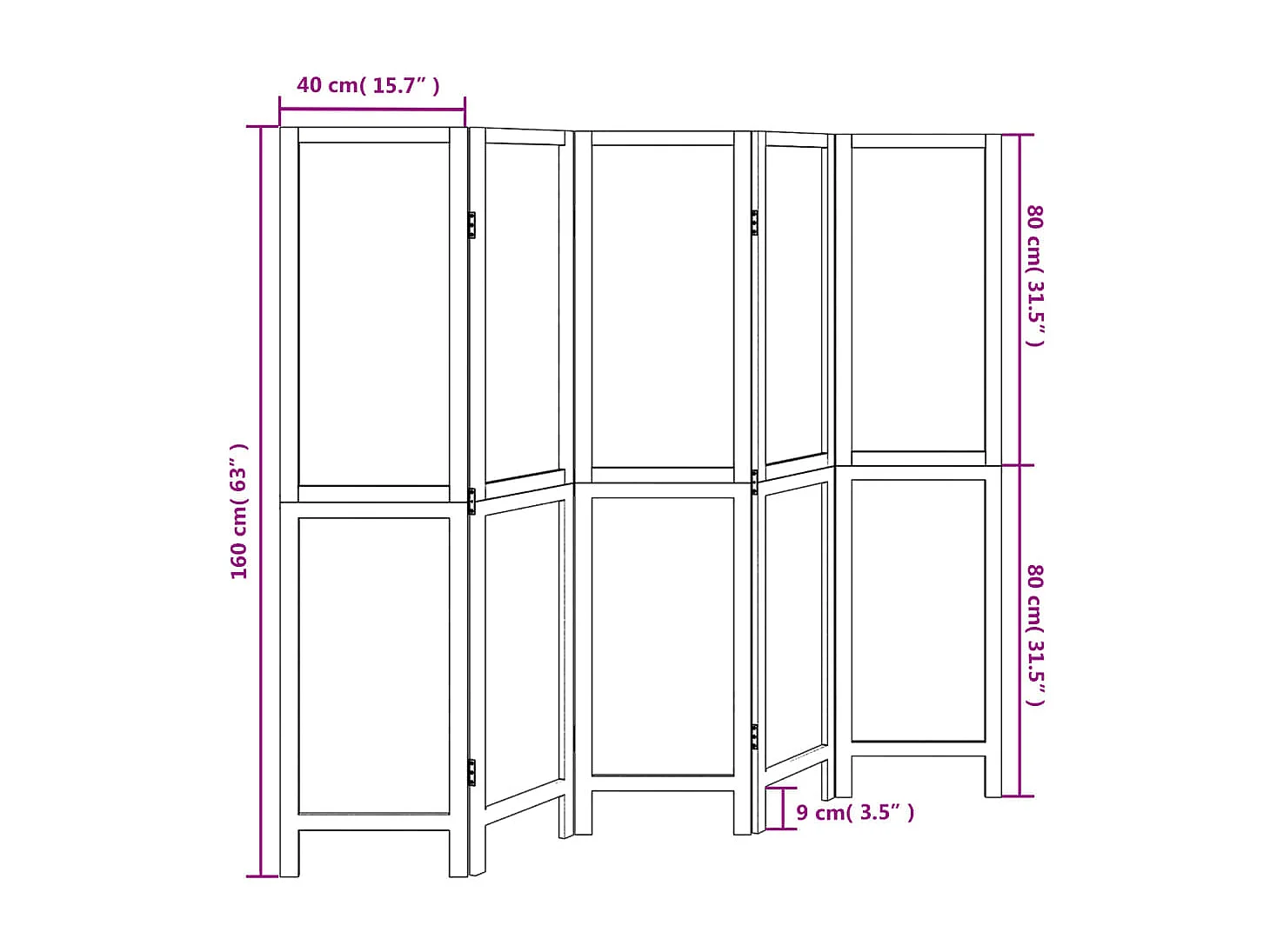 Parede divisória 5 painéis madeira paulownia maciça branca