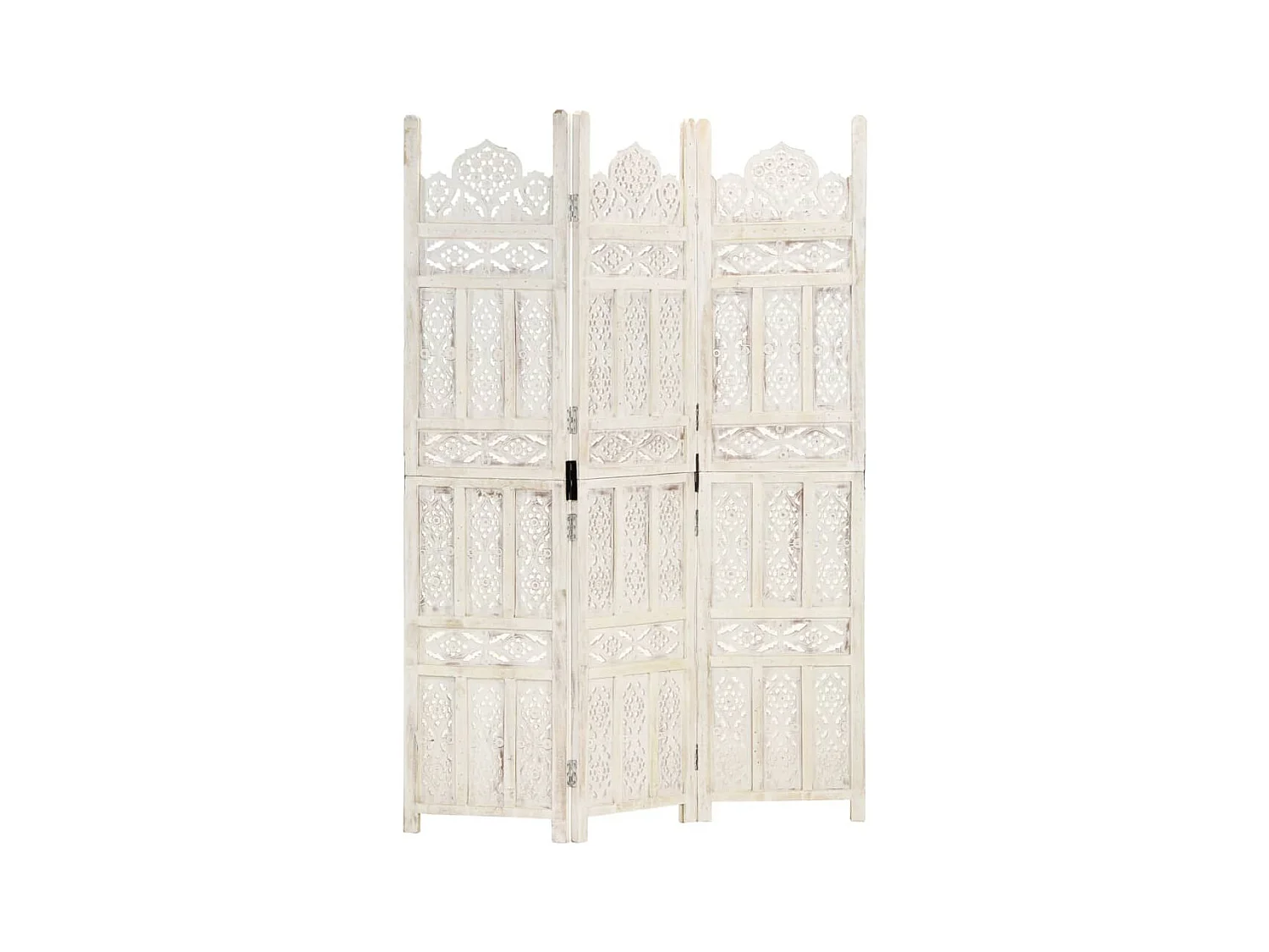 Cloison de séparation 3 panneaux Blanc 120x165 cm Bois manguier