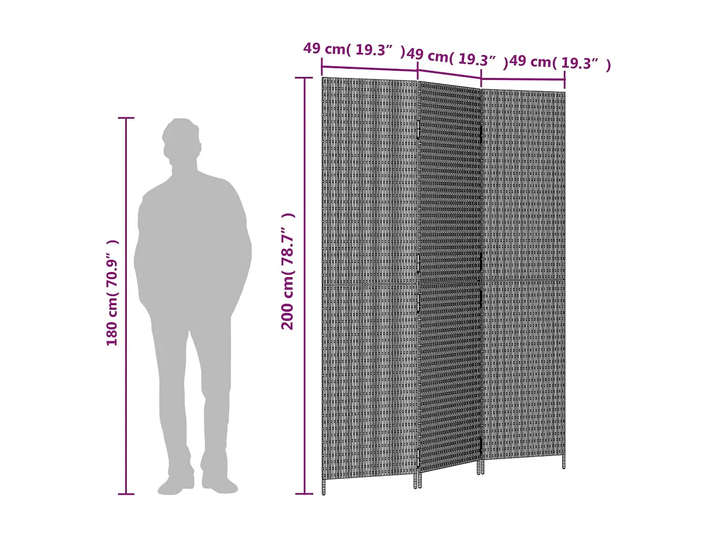 3-Panel-Trennwand aus grauem Kunstharzgewebe
