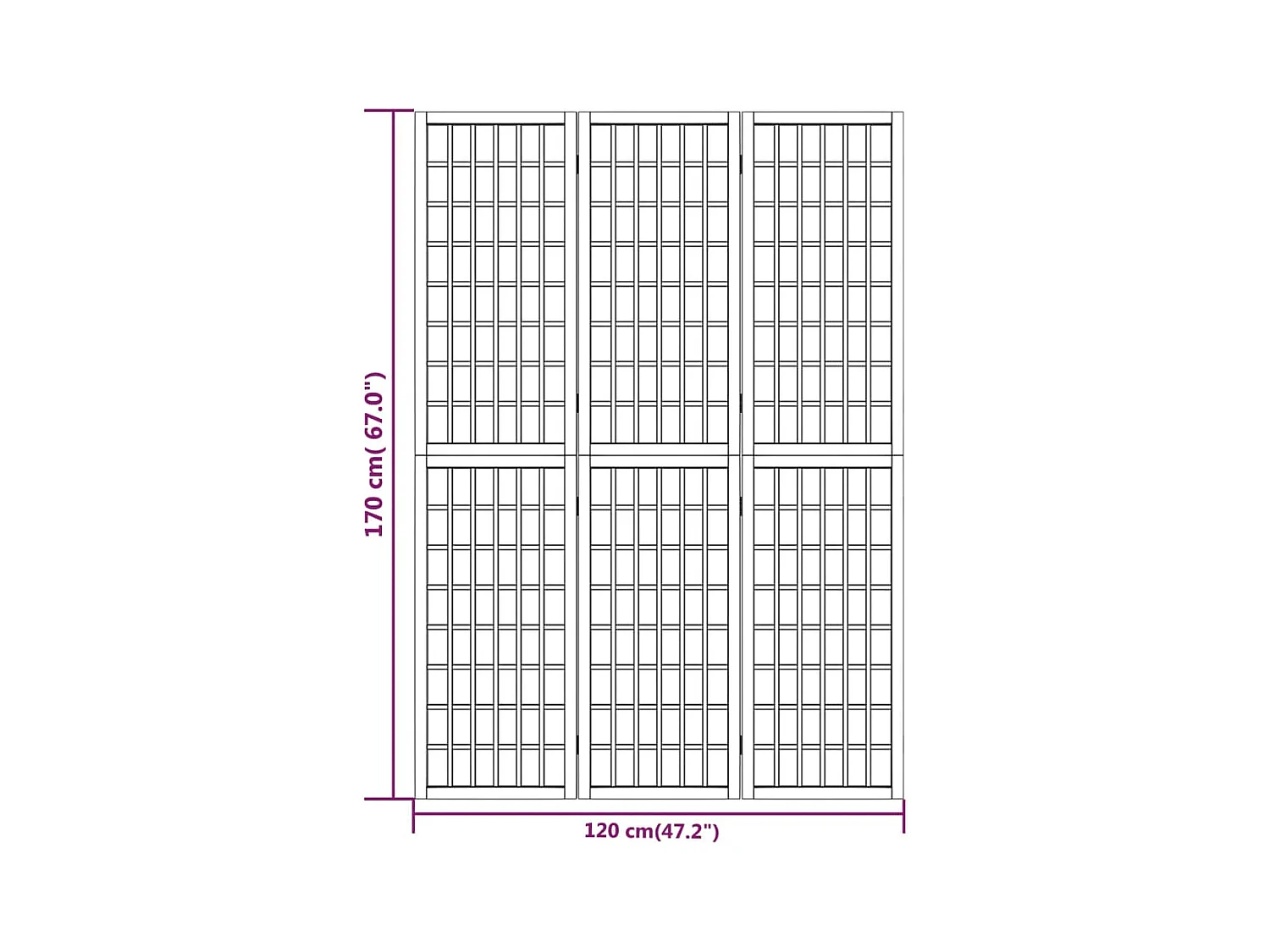 Parete divisoria pieghevole 3 pannelli 120x170 cm Nera
