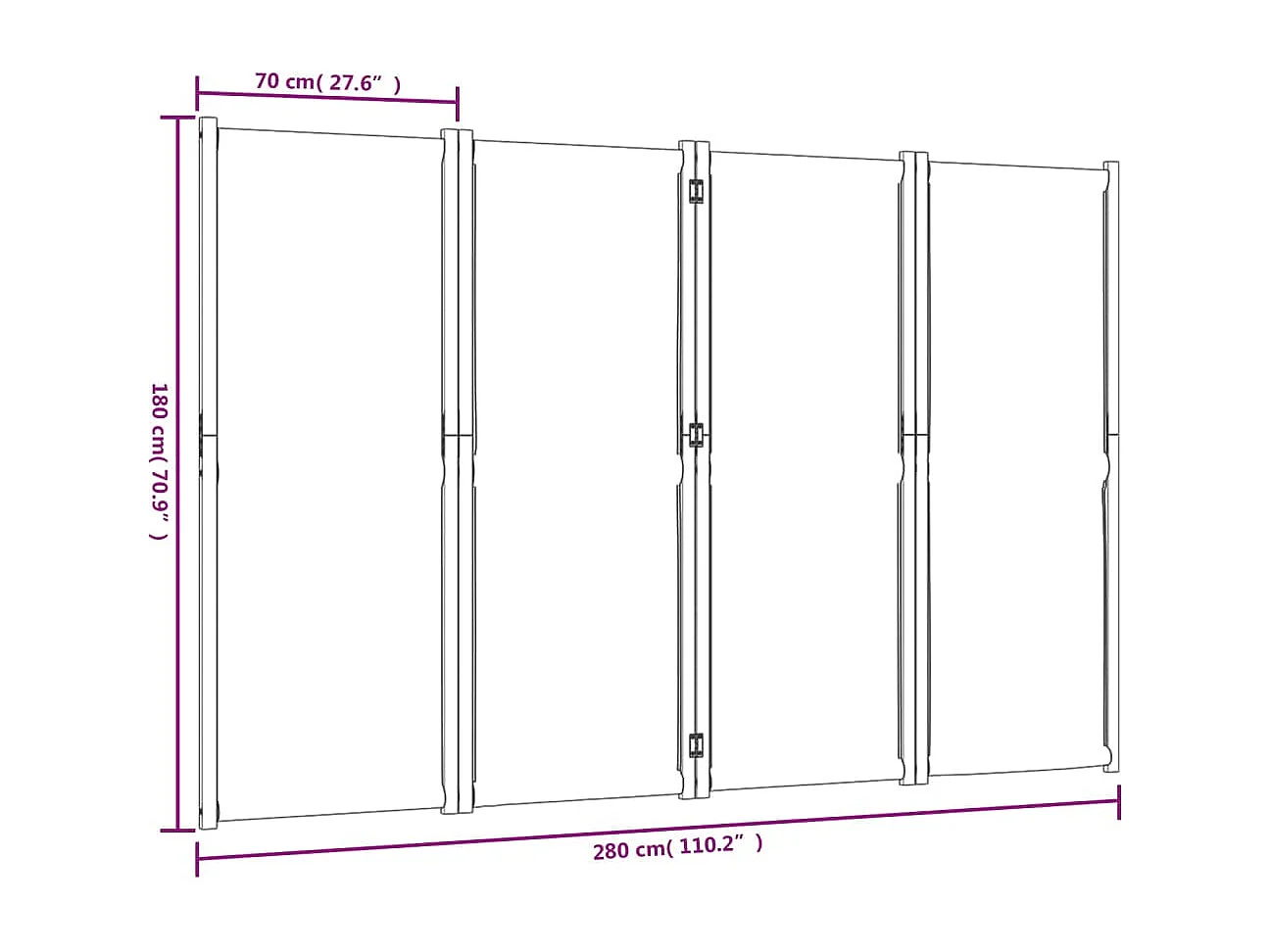 Parete divisoria 4 pannelli grigio chiaro 280x180 cm