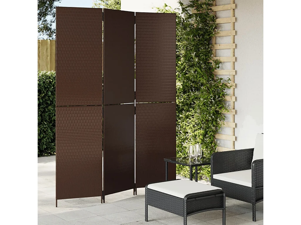 Cloison de séparation 3 panneaux marron résine tressée