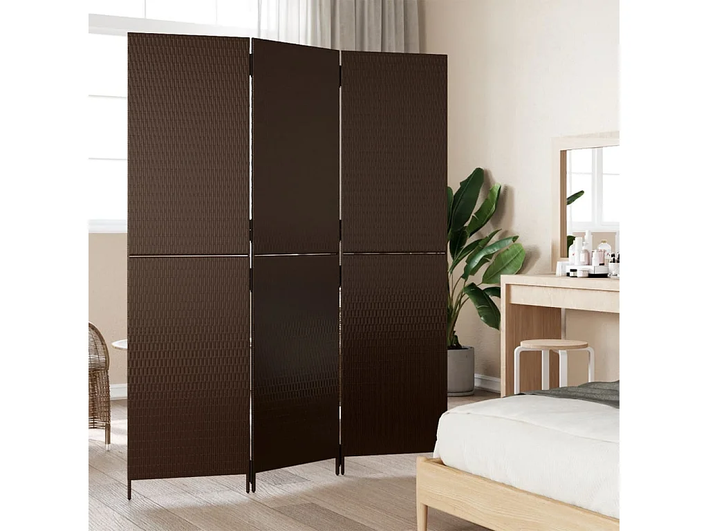 Cloison de séparation 3 panneaux marron résine tressée