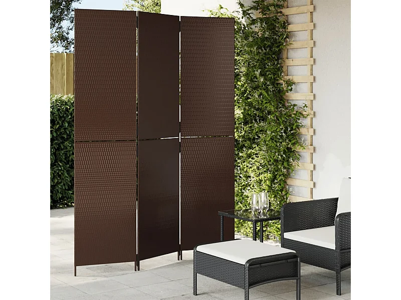 Cloison de séparation 3 panneaux marron résine tressée