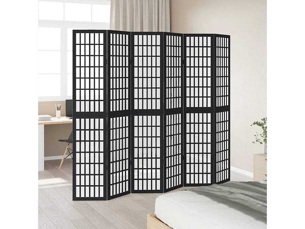 Parete divisoria nera a 6 pannelli in legno massello di paulownia