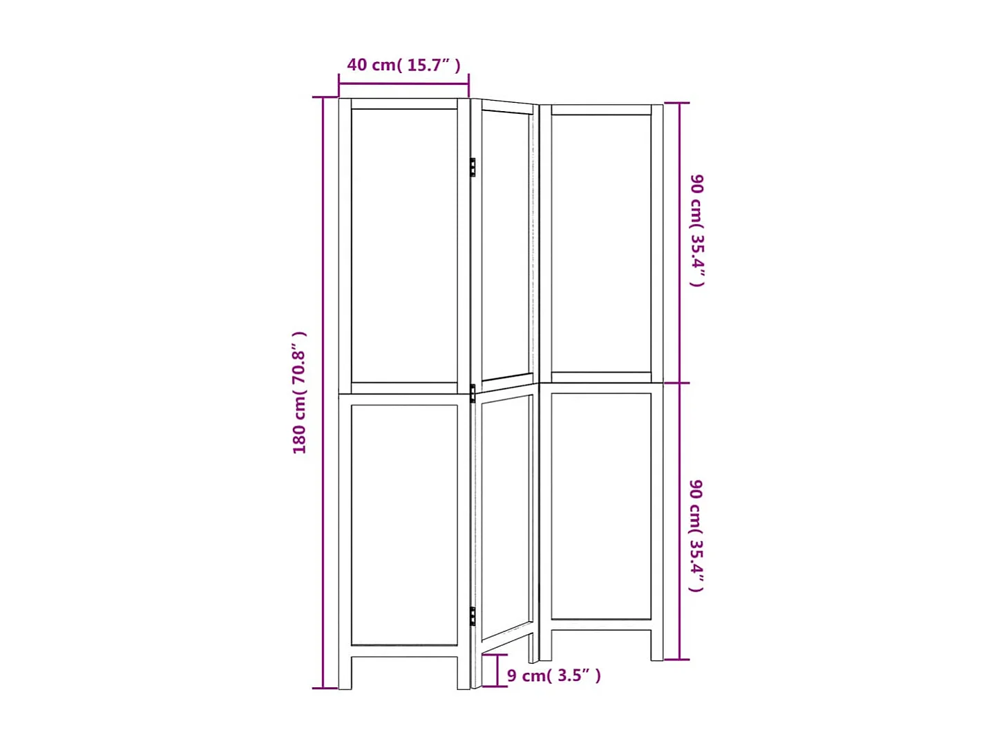 Tabique 3 paneles madera maciza de paulonia blanca