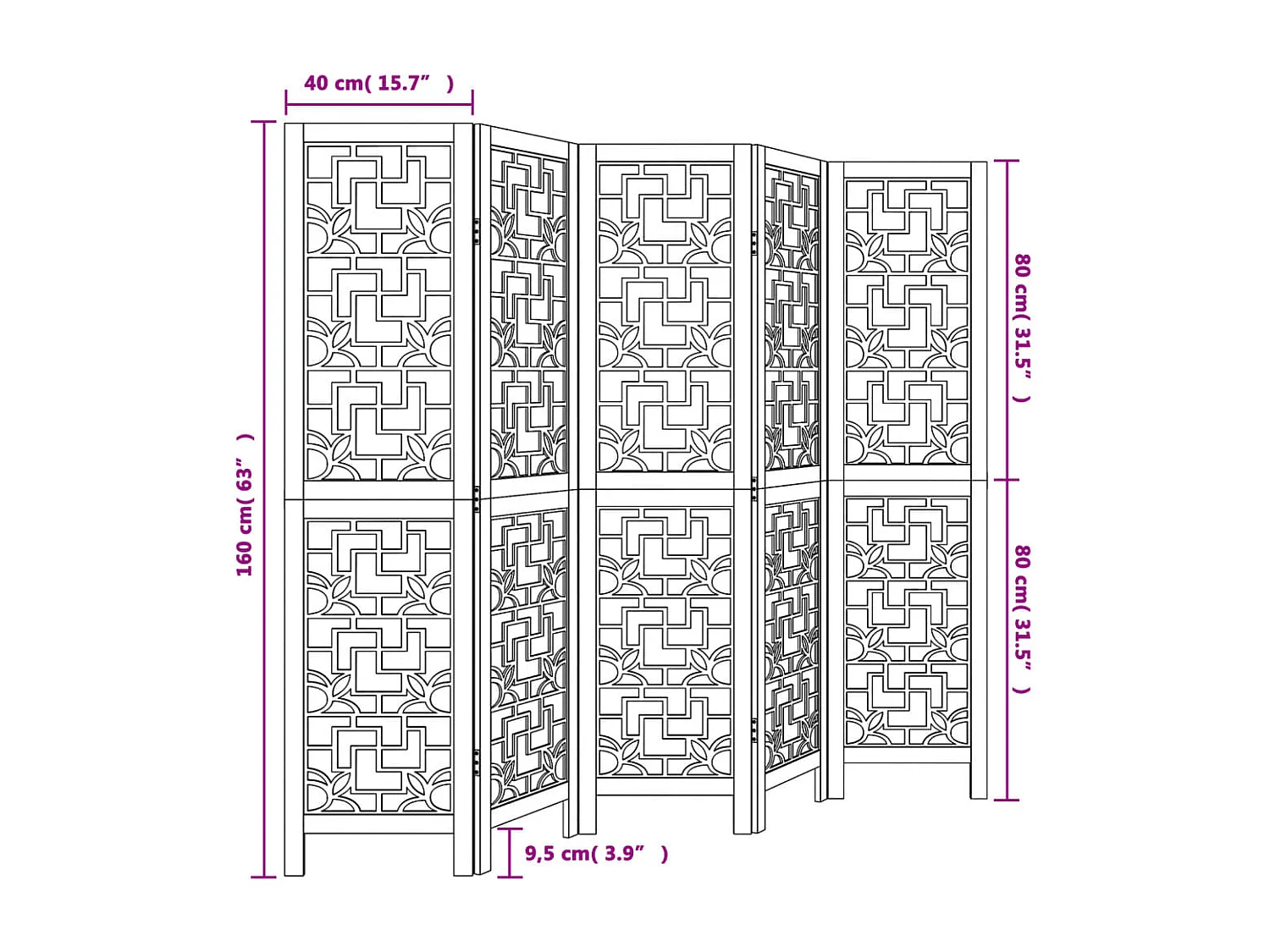 Parede divisória 5 painéis marrons madeira maciça paulownia
