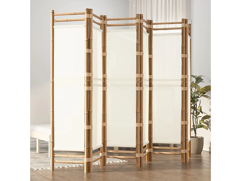 Cloison de séparation pliante 6 panneaux 240 cm Bambou et toile