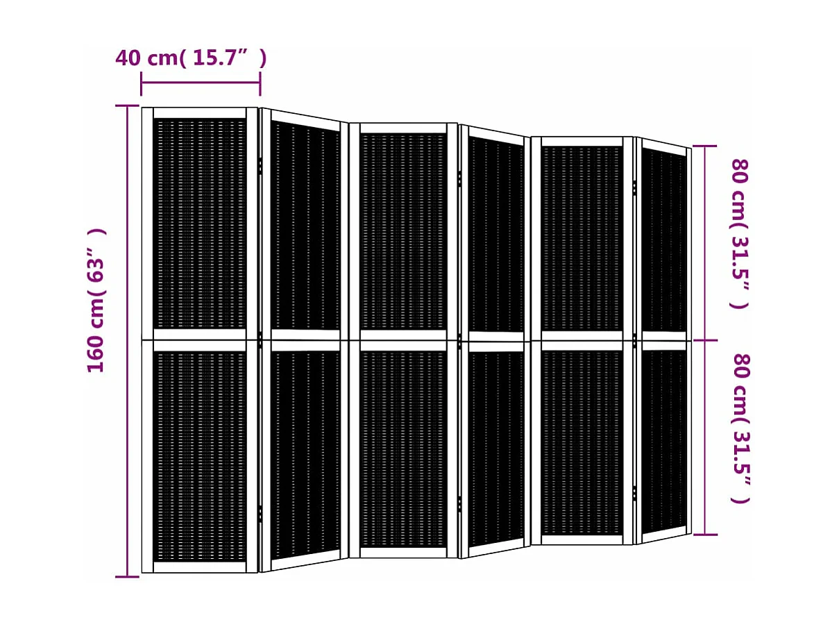 Cloison de séparation 6 panneaux marron bois paulownia massif