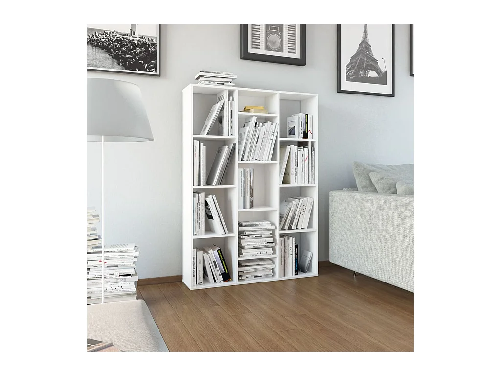 Séparateur de pièce/Bibliothèque blanc brillant Bois ingénierie