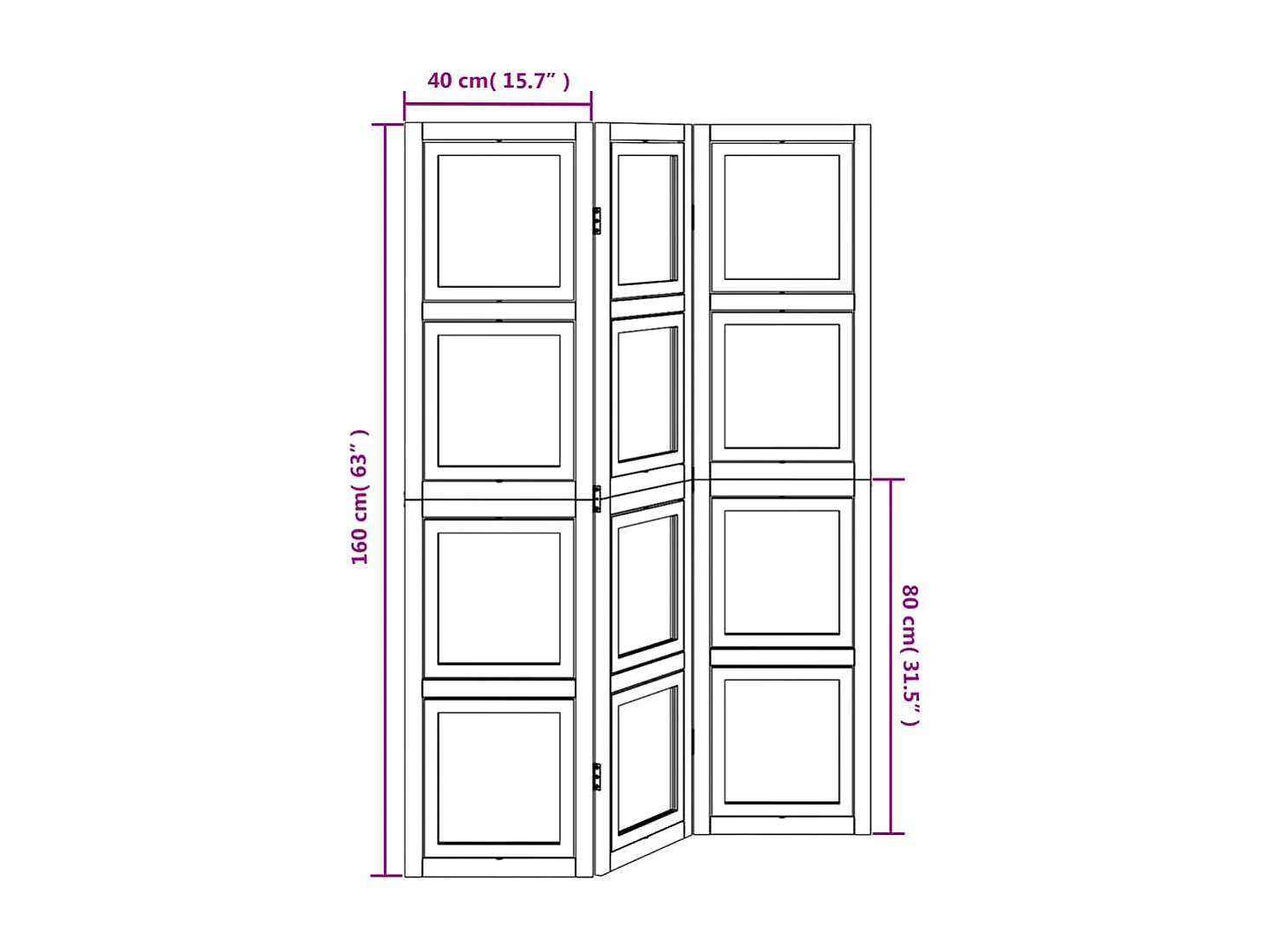 Trennwand 3 Paneele aus weißem massivem Paulownia-Holz