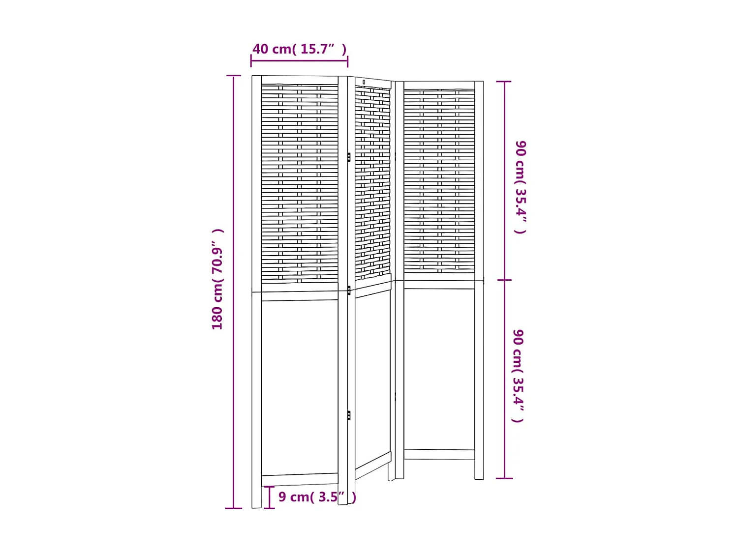 Scheidingswand 3 panelen donkerbruin massief paulownia