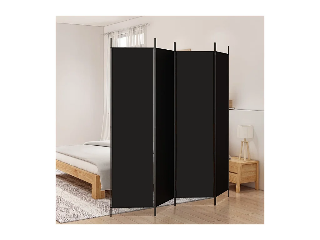 Cloison de séparation 4 panneaux Noir 200x200 cm Tissu