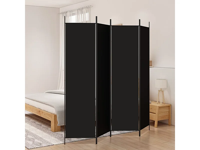 Cloison de séparation 4 panneaux Noir 200x200 cm Tissu