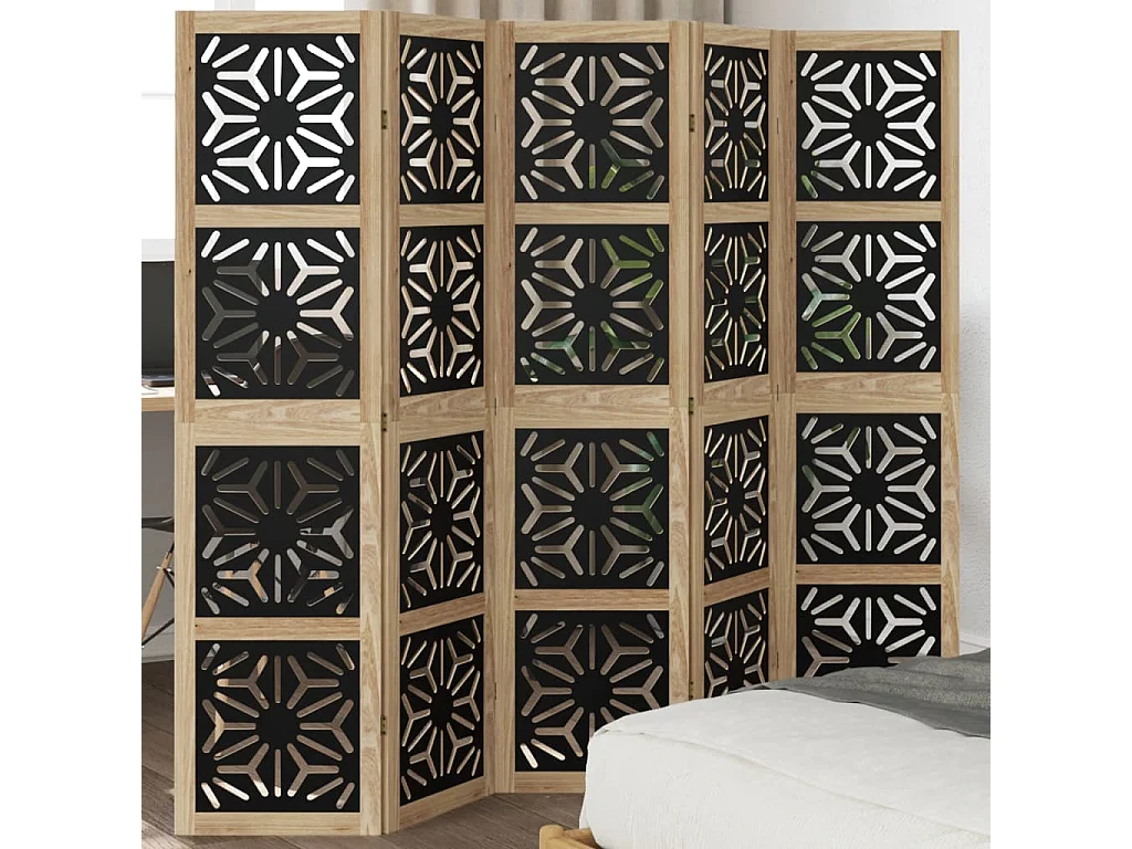 Parete divisoria 5 pannelli in paulownia massiccia marrone nero