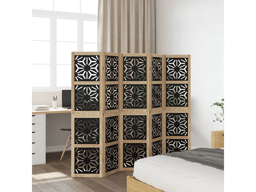 Parete divisoria 5 pannelli in paulownia massiccia marrone nero