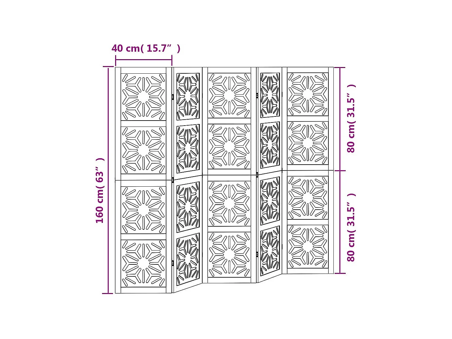 Parete divisoria 5 pannelli in paulownia massiccia marrone nero