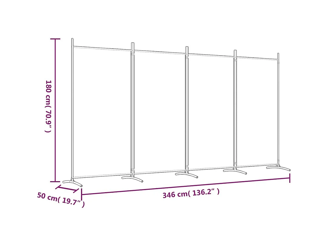 Cloison de séparation 4 panneaux Marron 346x180 cm Tissu