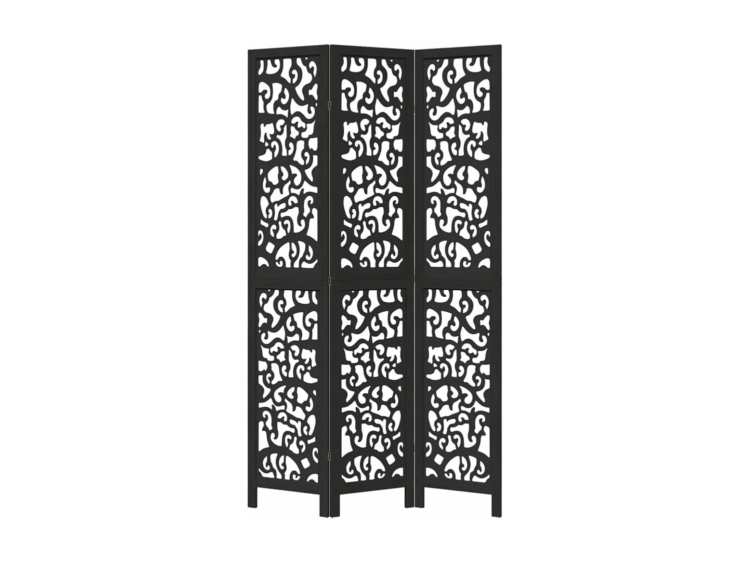 Parete divisoria nera a 3 pannelli in legno massello di paulownia