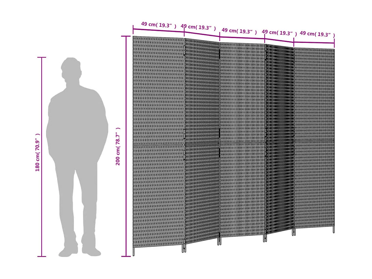 Bruin geweven harsscheidingswand met 5 panelen
