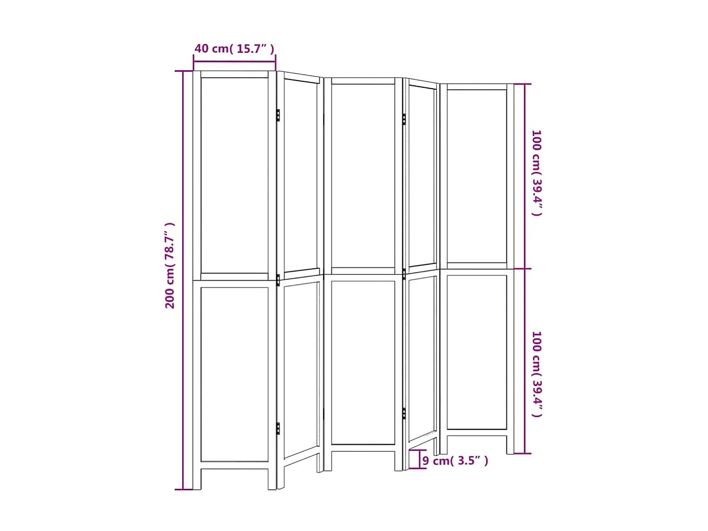 Parede divisória de paulownia sólida marrom escuro de 5 painéis