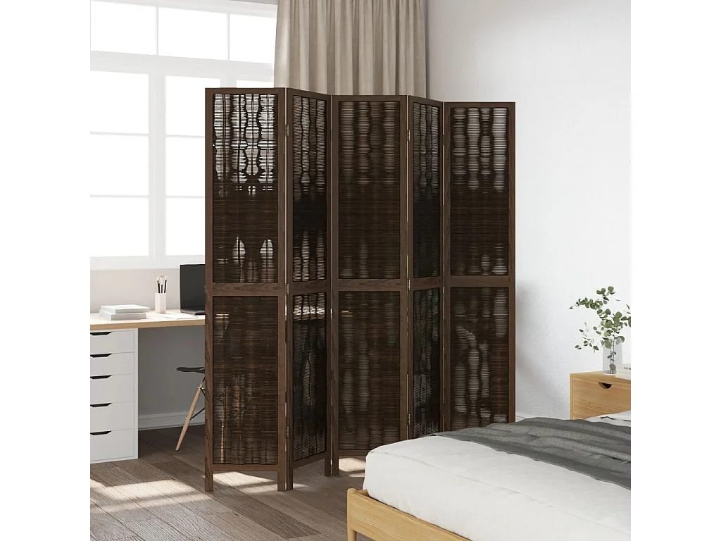 Donkerbruine massieve paulownia scheidingswand met 5 panelen