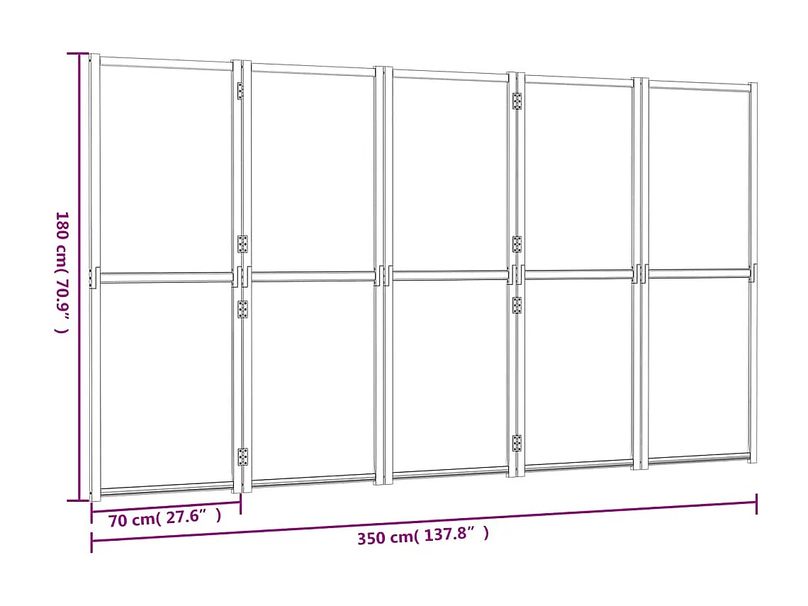 Divisória com 5 painéis Branco creme 350x180 cm