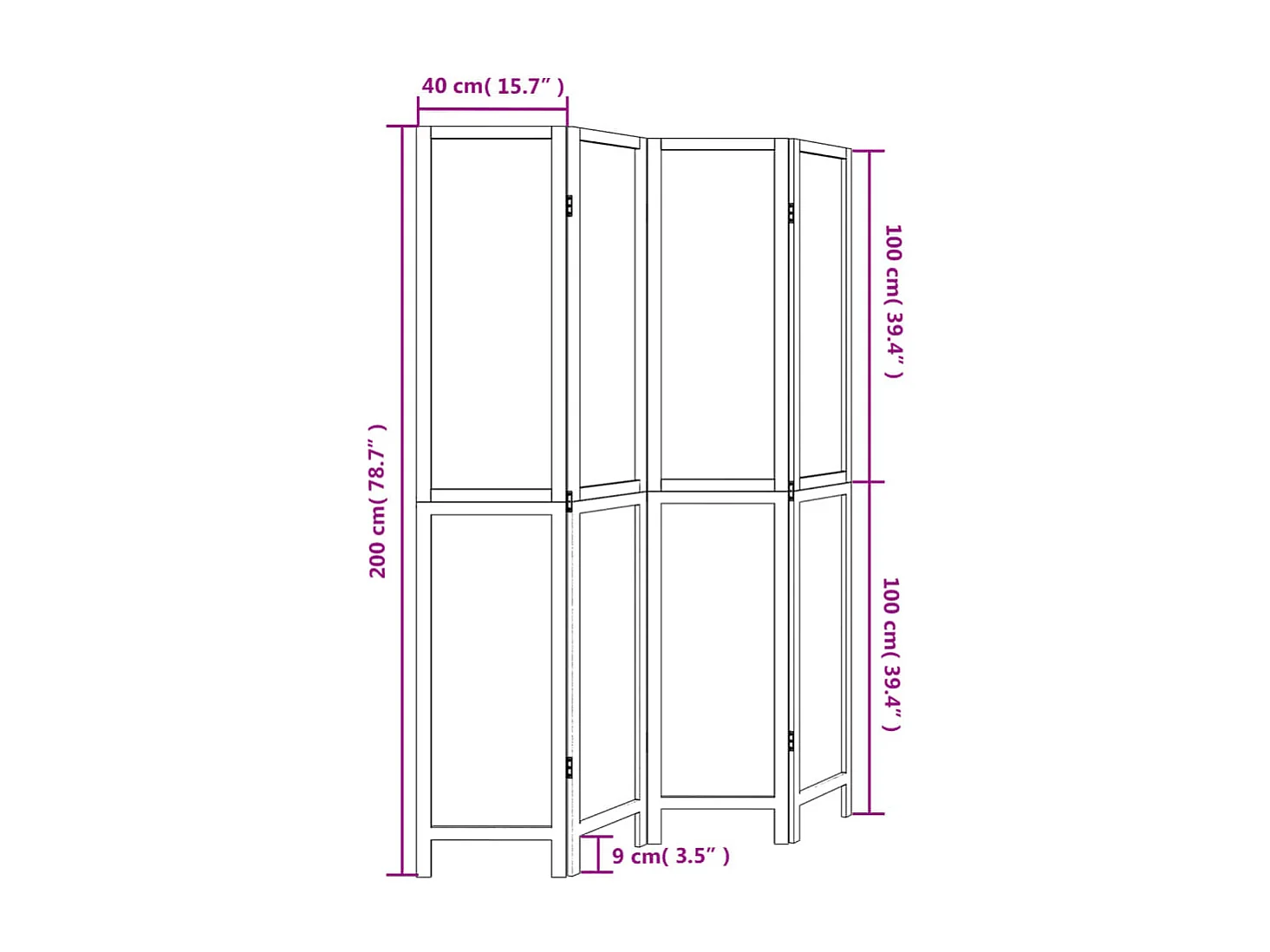 Parede divisória 4 painéis madeira paulownia maciça branca